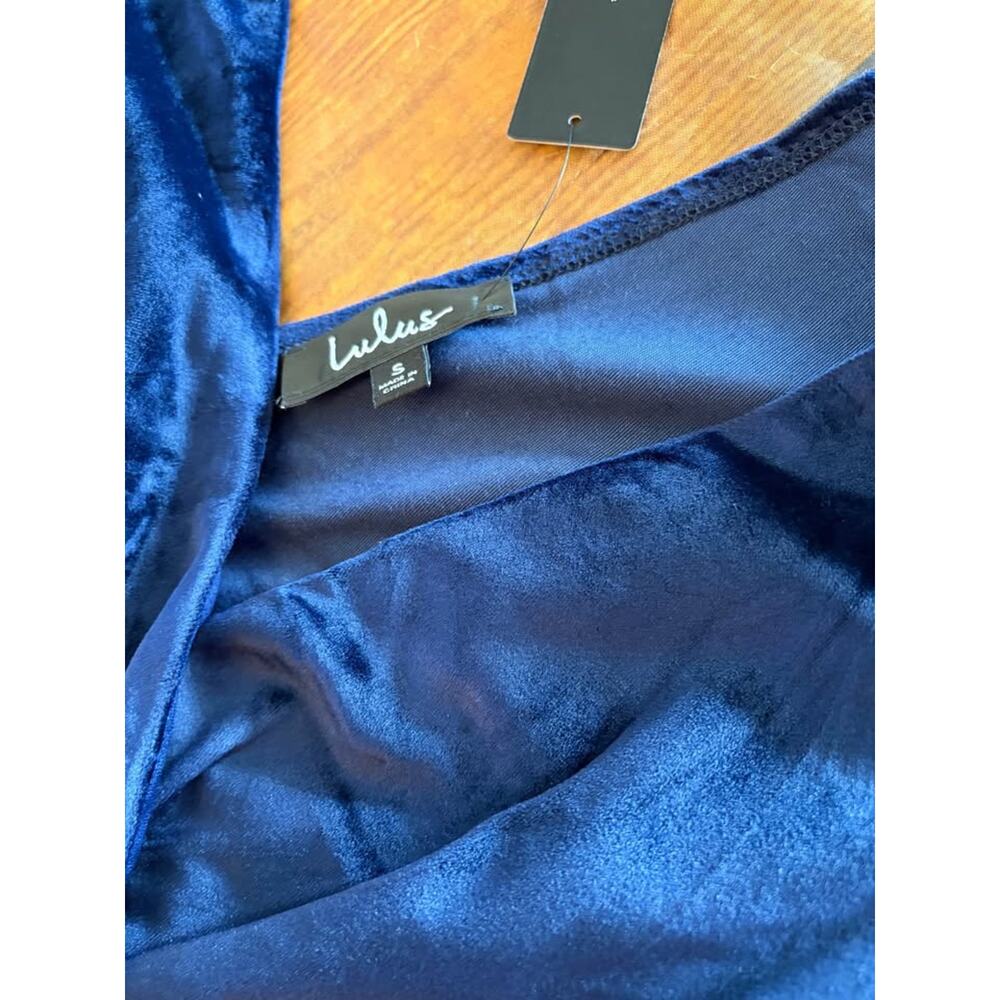 Sz S - NEW Lulus Blue Velvet Maxi Dress - Picture 6 of 7